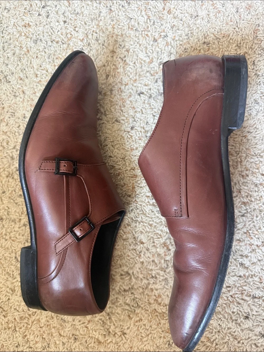 HUGO Men's Brown Double Monk Strap Leather Oxfords
